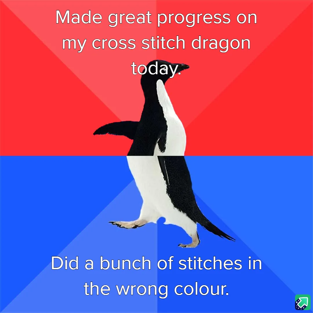 A penguin stands centered against a red and blue background, with white text overlaid. The top text reads 'Made great…