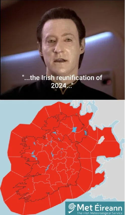 The top half shows actor Christopher Walken with a deadpan expression, overlaid with the text '...the Irish reunification of…