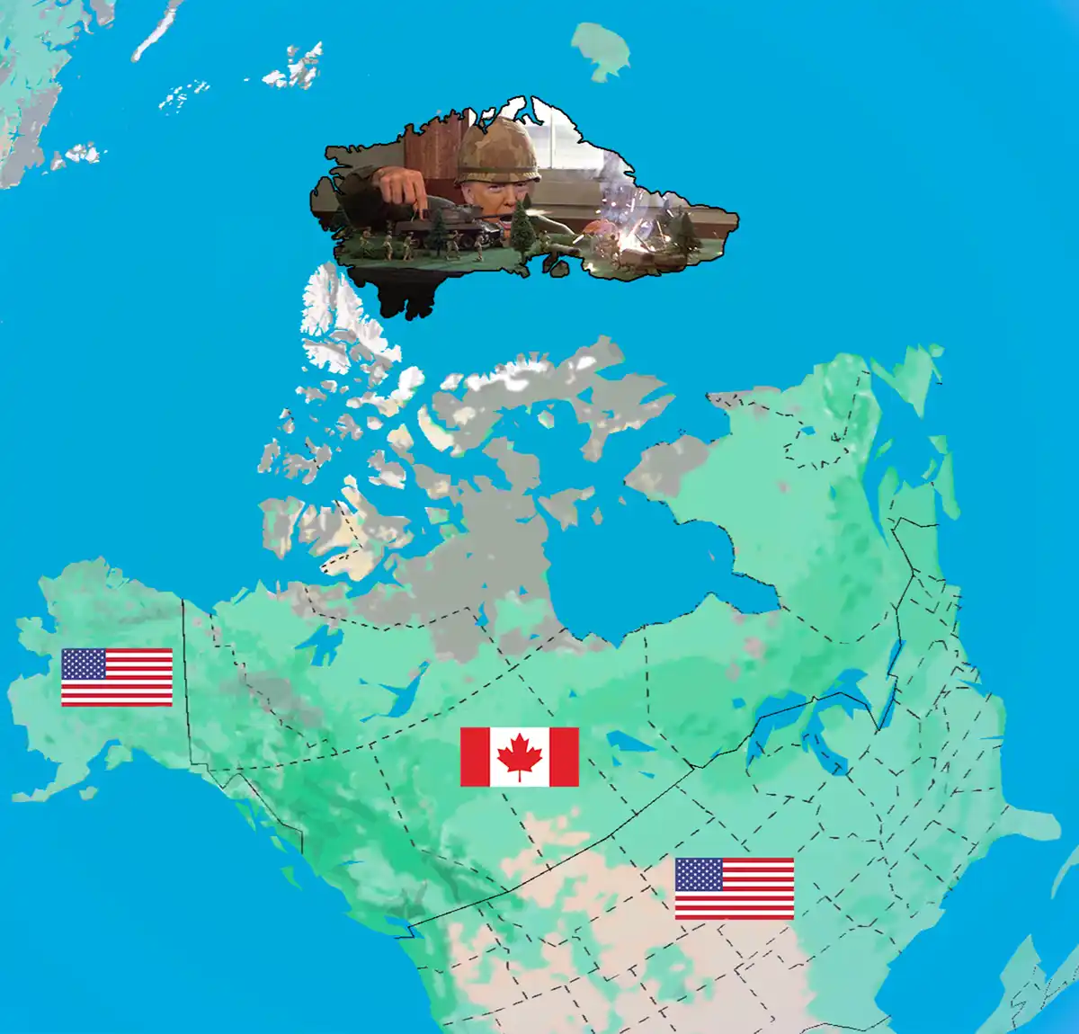 A map of North America shows the United States and Canada with their flags, while the northern part of Canada is replaced by…
