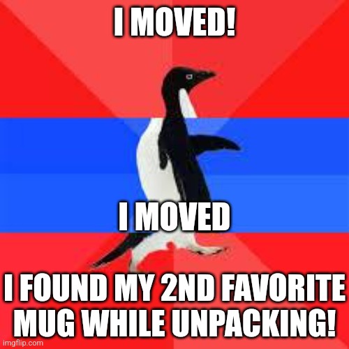 A black-and-white penguin walks forward against a red and blue striped background. White bold text is overlaid in three…