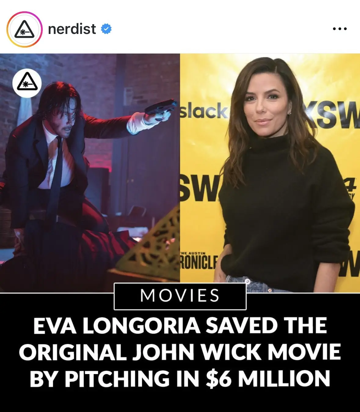 The image is a split-screen meme showing actor Keanu Reeves as John Wick on the left, holding a gun in a dramatic pose, and…