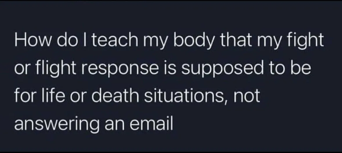The image displays white text on a dark background asking how to teach the body to reserve its fight-or-flight response for…