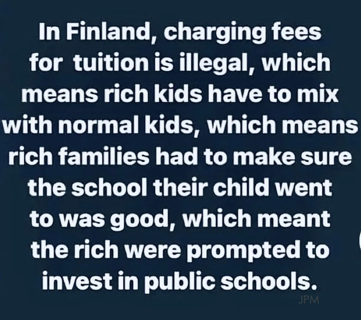 The image displays a dark blue background with large, white, sans-serif text that reads a chain of logical statements about…