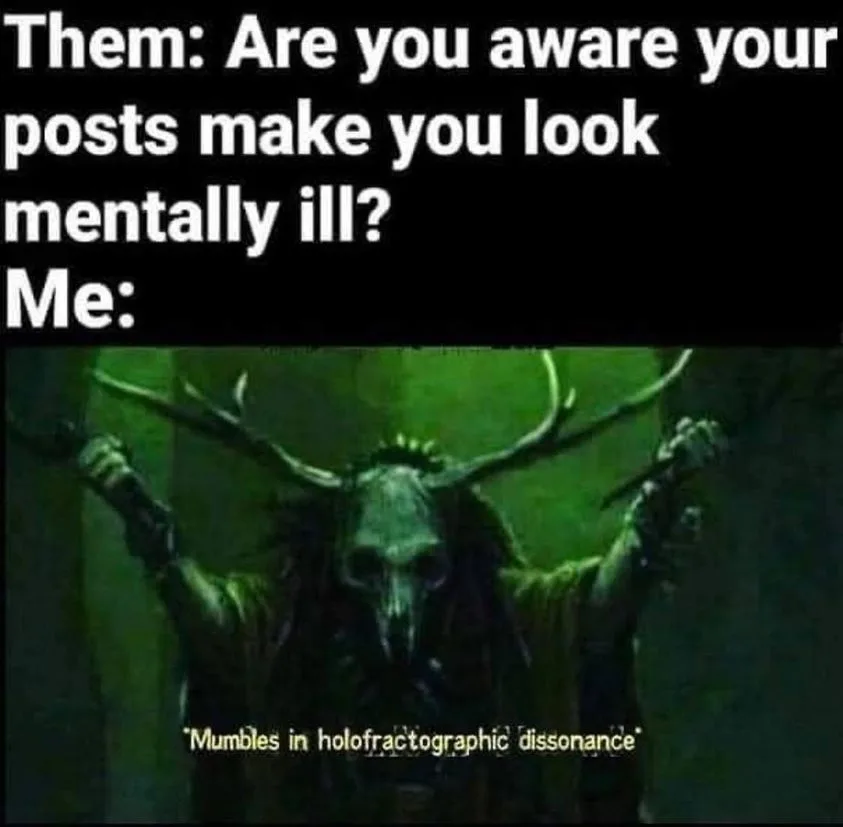 The image shows a dark, green-lit scene featuring a figure with a deer skull mask and antlers, arms raised in a dramatic…