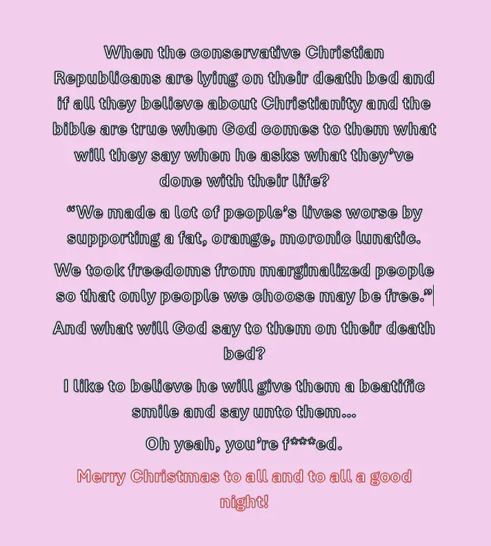 A light pink background displays a block of text in black and red fonts. The text is a satirical piece imagining a…