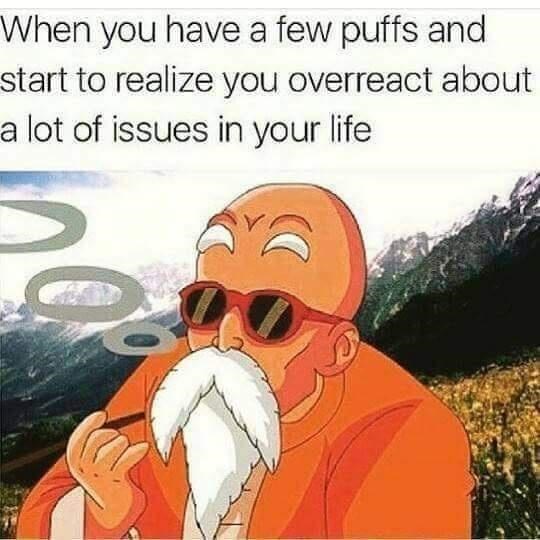An animated image of Master Roshi from Dragon Ball, wearing red sunglasses and smoking a pipe, with puffs of smoke visible…
