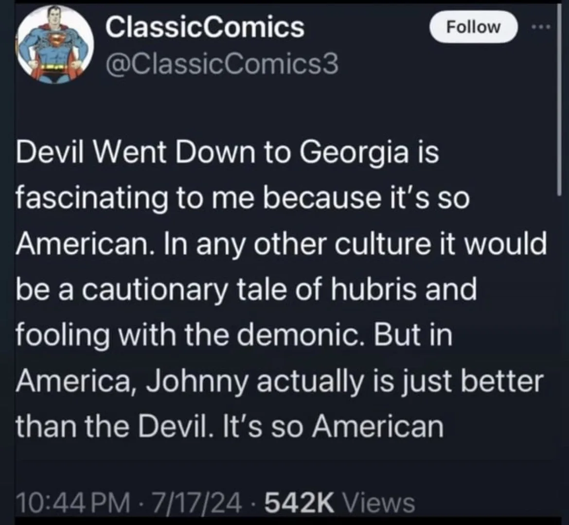 A screenshot of a tweet from the account 'ClassicComics' (@ClassicComics3) with a Superman profile picture. The tweet text…