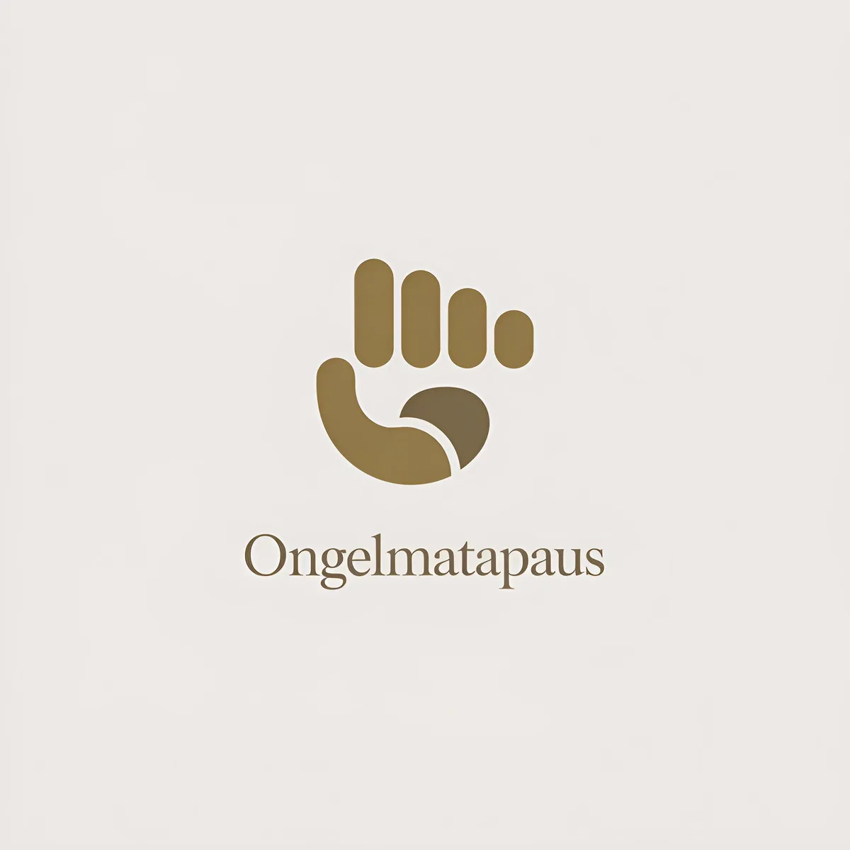 A minimalist logo features a stylized brown hand with four fingers and a thumb, set against a light beige background. Below…