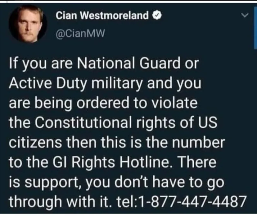 A screenshot of a tweet by Cian Westmoreland (@CianMW) with a dark background and white text. The tweet advises National…
