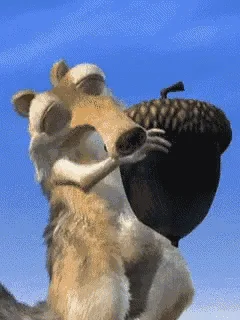 A six-frame sequence shows a cartoon sloth holding an acorn, progressively relaxing its grip and leaning back in a lazy…
