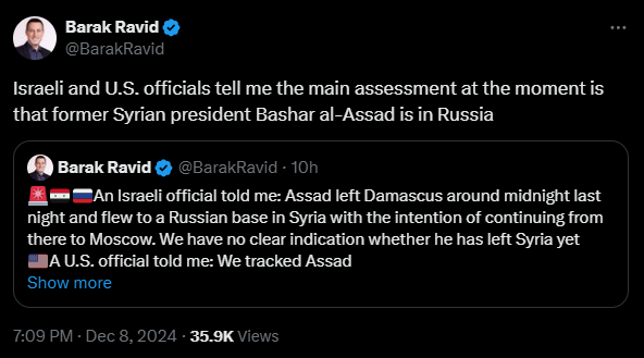 A screenshot of a tweet by Barak Ravid showing a retweet of his own post. The post details conflicting reports from Israeli…