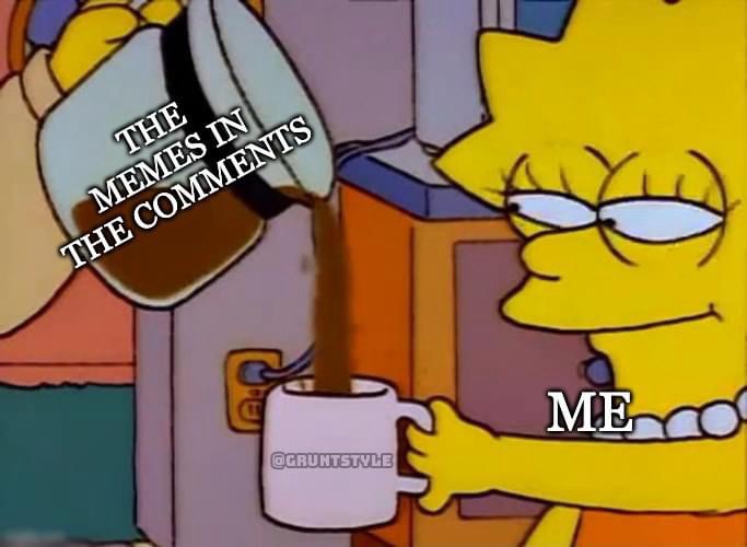 A still from The Simpsons shows Lisa Simpson holding a white mug while another character pours coffee into it. Text overlaid…