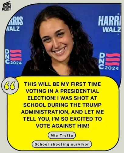 A smiling woman with dark curly hair is shown against a blue background with 'HARRIS WALZ' and 'DNC 2024' logos. A large…