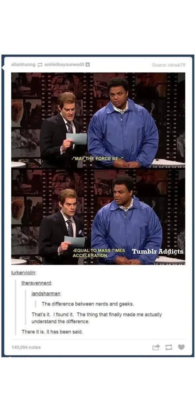 Two men are on a game show set; the man in the suit reads a line from Star Wars, and the man in the blue jacket finishes it…