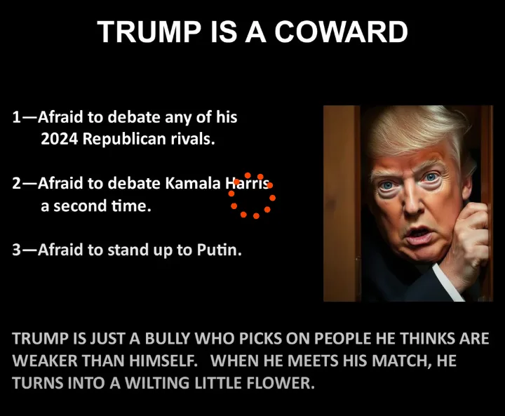 A black-background meme features a photo of Donald Trump peeking from behind a door with a startled expression. Overlaid…