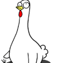 A six-panel comic strip shows a cartoon chicken walking, then farting green gas, then walking away with a smug expression…