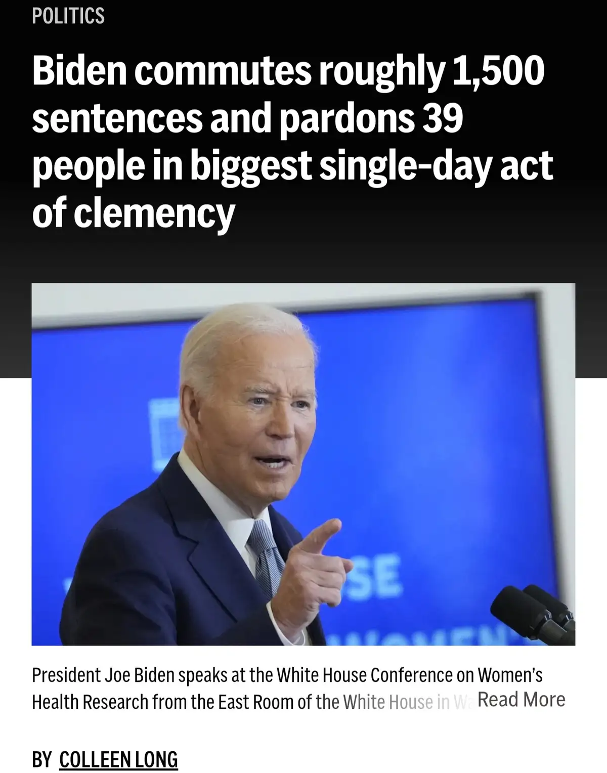 A news article screenshot shows President Joe Biden speaking at a White House event, with a headline overlay stating he…