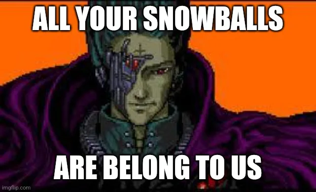 A pixelated image of a man with cybernetic eye and purple cloak against an orange background. The text overlaid in bold…