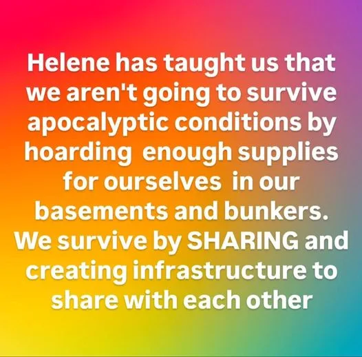 A gradient background transitioning from red to yellow to blue, overlaid with white text that reads: 'Helene has taught us…