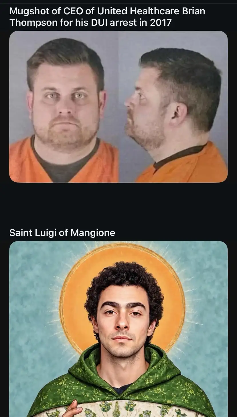 The image displays two photos: the top is a mugshot of Brian Thompson in an orange jumpsuit, showing front and side views…