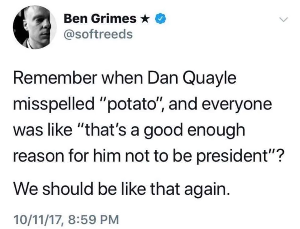 A screenshot of a tweet by Ben Grimes (@softreeeds) from October 11, 2017, at 8:59 PM. The tweet recalls the 1990s incident…
