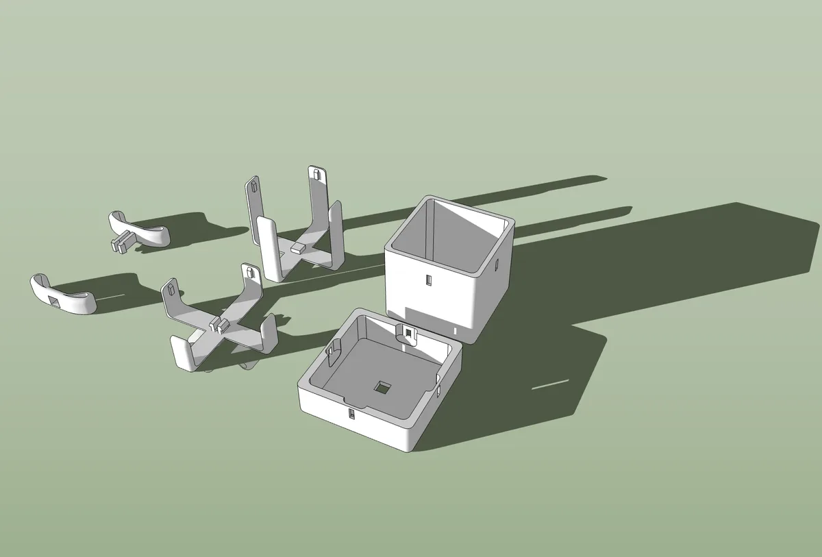 A 3D rendering shows the disassembled parts of a phone, including the main body, battery, and internal components, scattered…