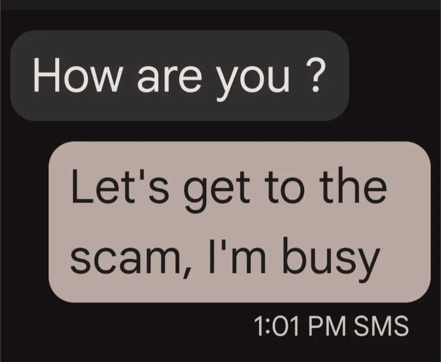 A screenshot of a text message conversation showing a message asking 'How are you?' followed by a reply that reads 'Let's…