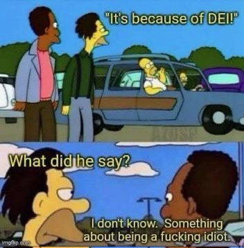 Two men stand outside a blue station wagon with Homer Simpson visible in the driver's seat. The top panel shows one man…