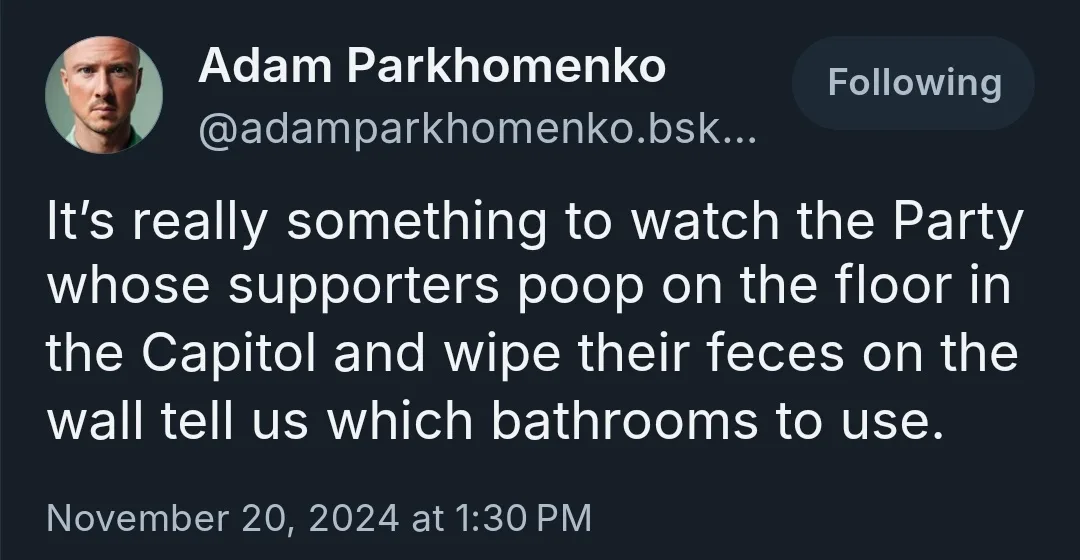 A screenshot of a tweet by Adam Parkhomenko, showing his profile picture, username, and the tweet text which reads: 'It's…