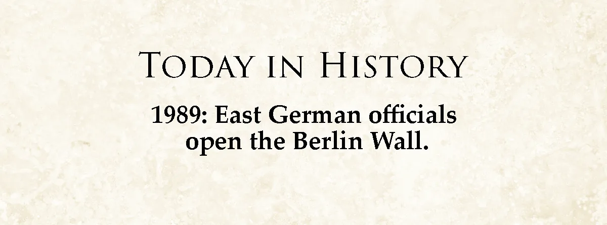 The image displays a beige, textured background with black serif text. The top line reads 'TODAY IN HISTORY' in a large…