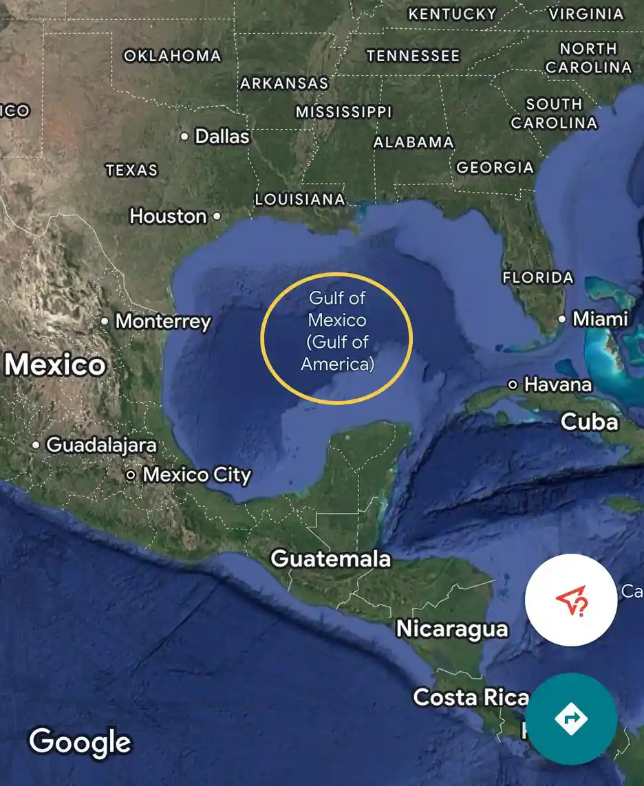 A map of the Gulf of Mexico region with a yellow circle highlighting the gulf, which is labeled as 'Gulf of Mexico (Gulf of…