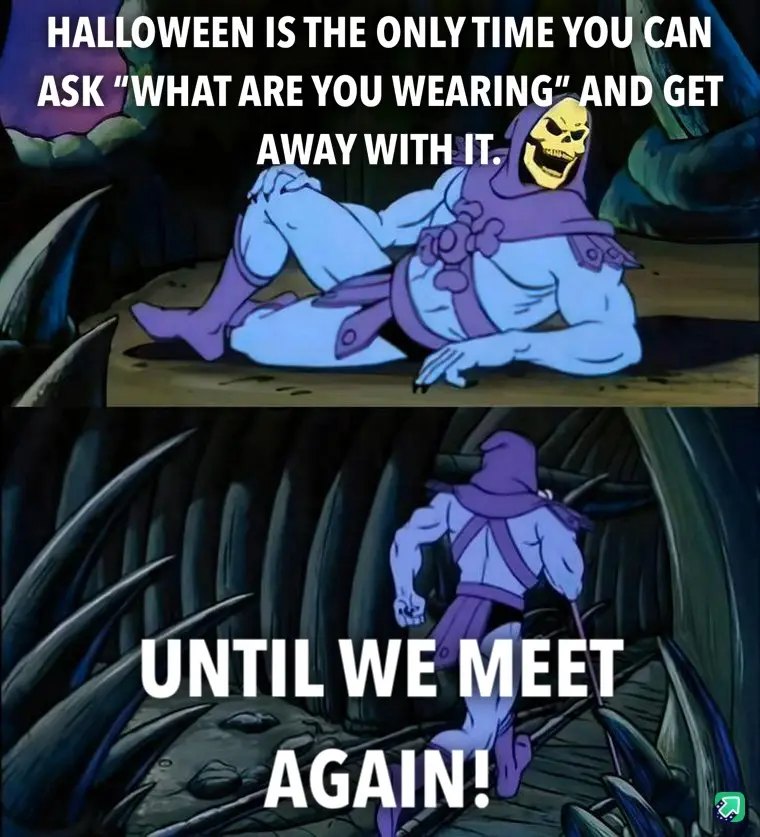 The image is split into two panels featuring the animated character Skeletor from 'He-Man and the Masters of the Universe'…