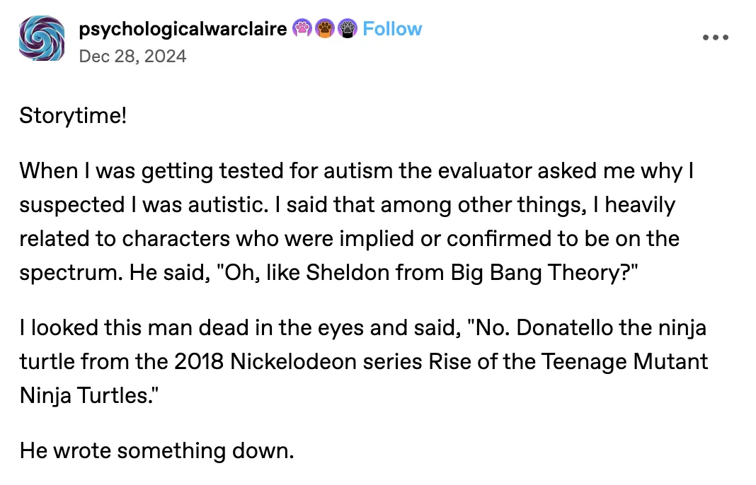 A screenshot of a social media post by 'psychologicalwarclaire' dated Dec 28, 2024, featuring a text-based story about an…