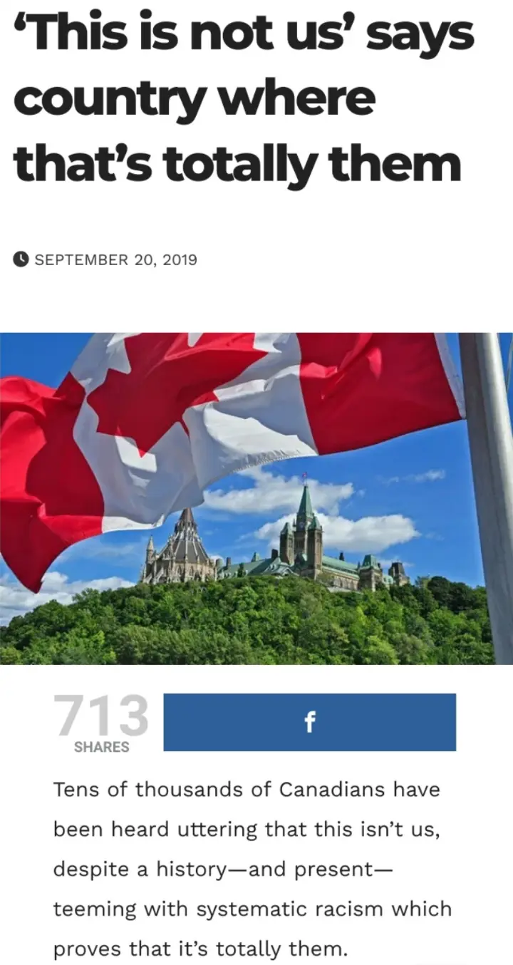 An image of a Canadian flag waving in front of Parliament Hill in Ottawa, overlaid with the text 'This is not us' says…
