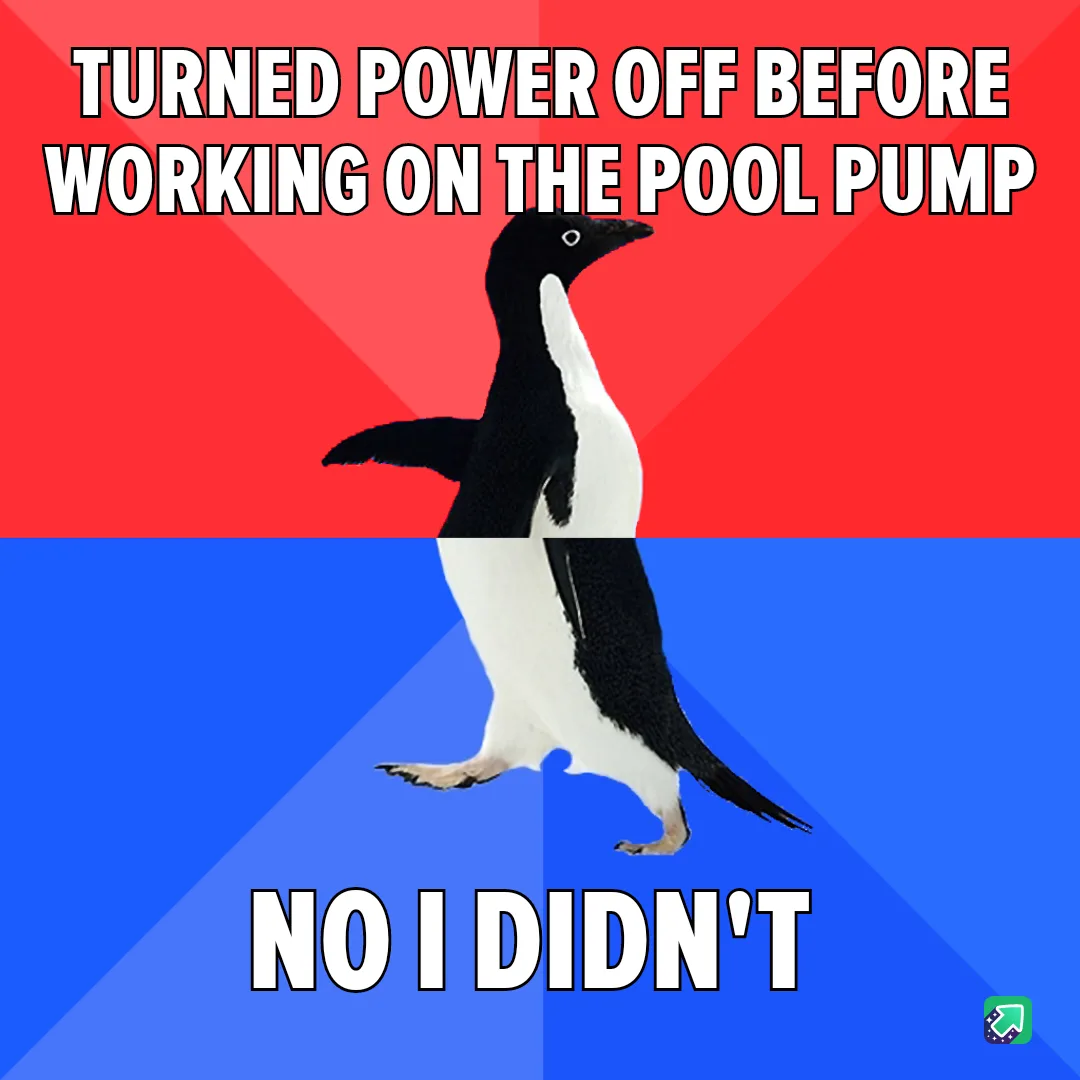 A black-and-white penguin stands centered against a red-and-blue background, with bold white text at the top reading 'TURNED…