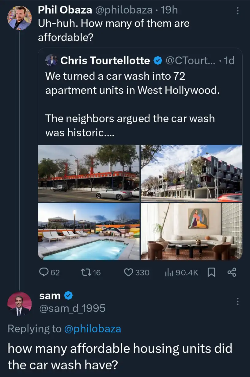 A Twitter thread shows a user asking sarcastically if newly built apartments are affordable, after another user shared a…