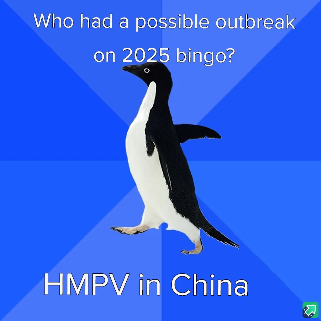A black-and-white penguin stands against a blue background with diagonal stripes. White text at the top asks, 'Who had a…