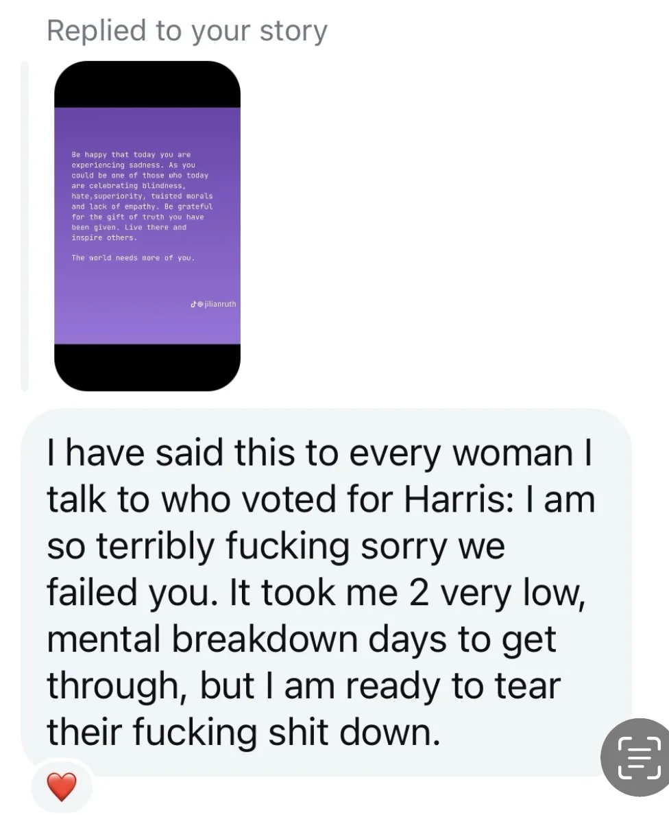 A screenshot of a social media story reply showing a purple phone screen with inspirational text attributed to @jillianruth…