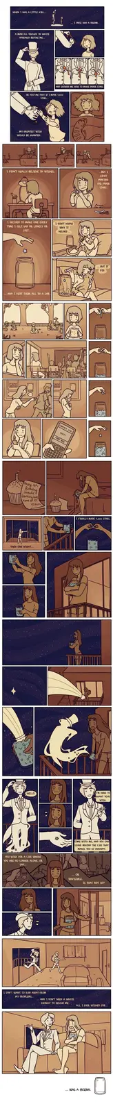 A comic strip depicts a girl making paper stars to cope with sadness, eventually collecting 1,000. A mysterious man in a…