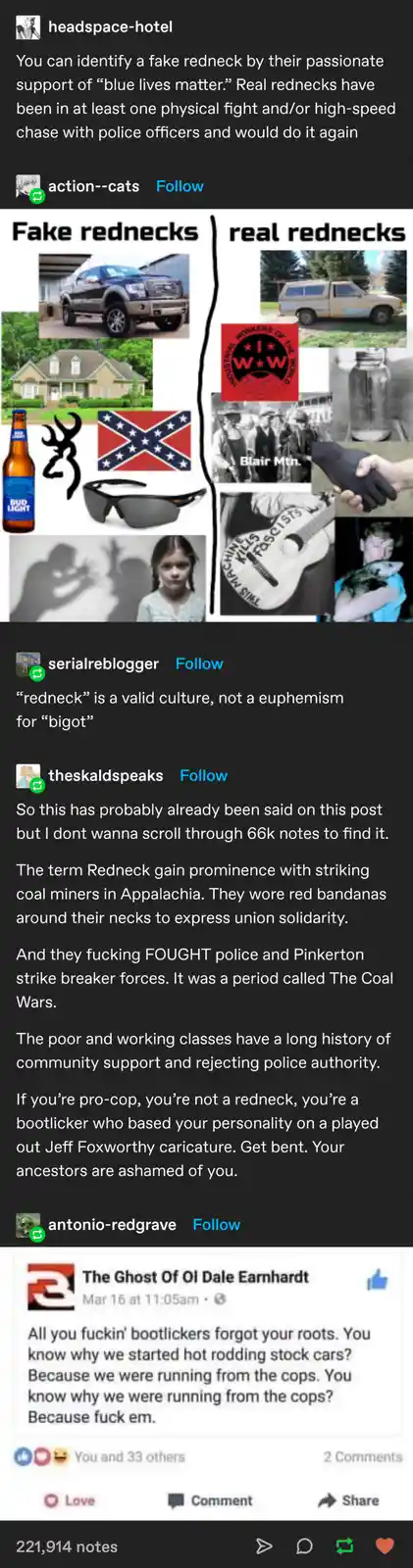 An image split into two columns labeled 'Fake rednecks' and 'real rednecks'. The left side shows a modern truck, a suburban…