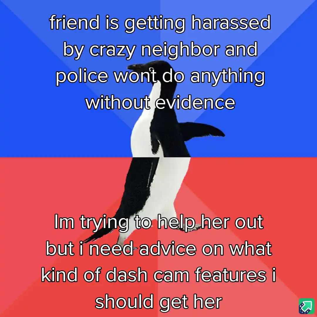 A penguin stands in the center of a split image, with a blue background on top and a red background on the bottom. The top…