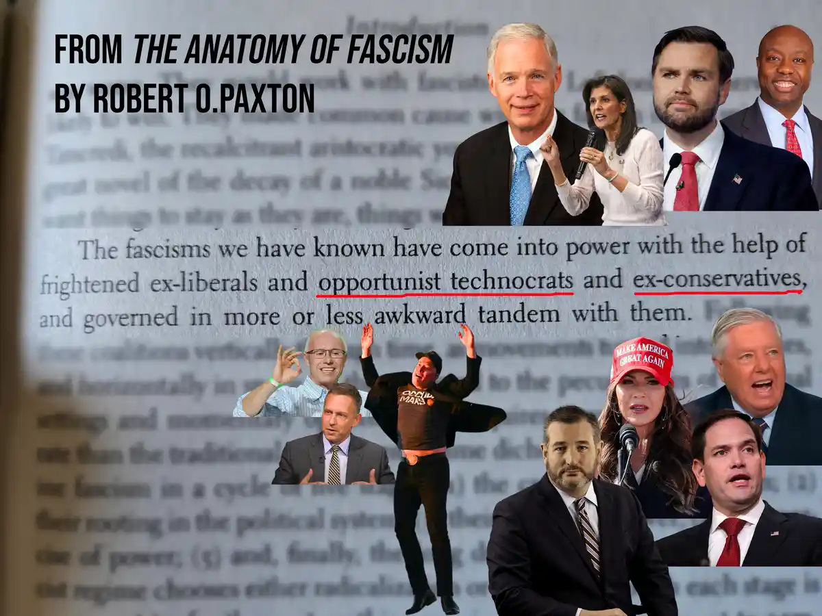 The image displays a page from Robert O. Paxton's book 'Anatomy of Fascism' with the text 'The fascisms we have known have…