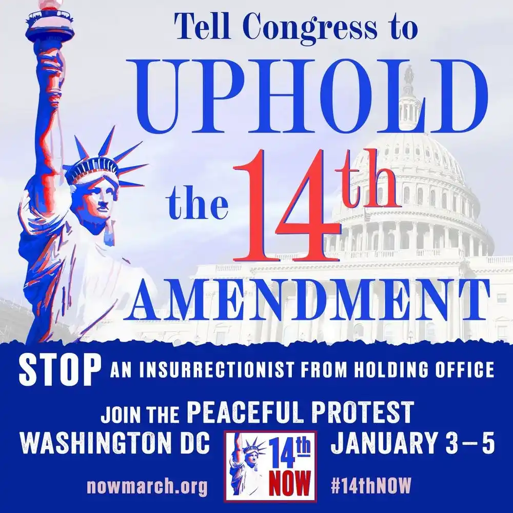 An activist poster features the Statue of Liberty and the U.S. Capitol building with bold text urging people to 'Tell…