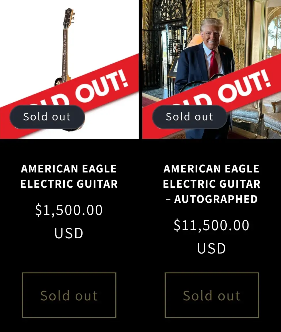 The image displays two side-by-side product listings for 'American Eagle Electric Guitar'. The left shows a standard guitar…
