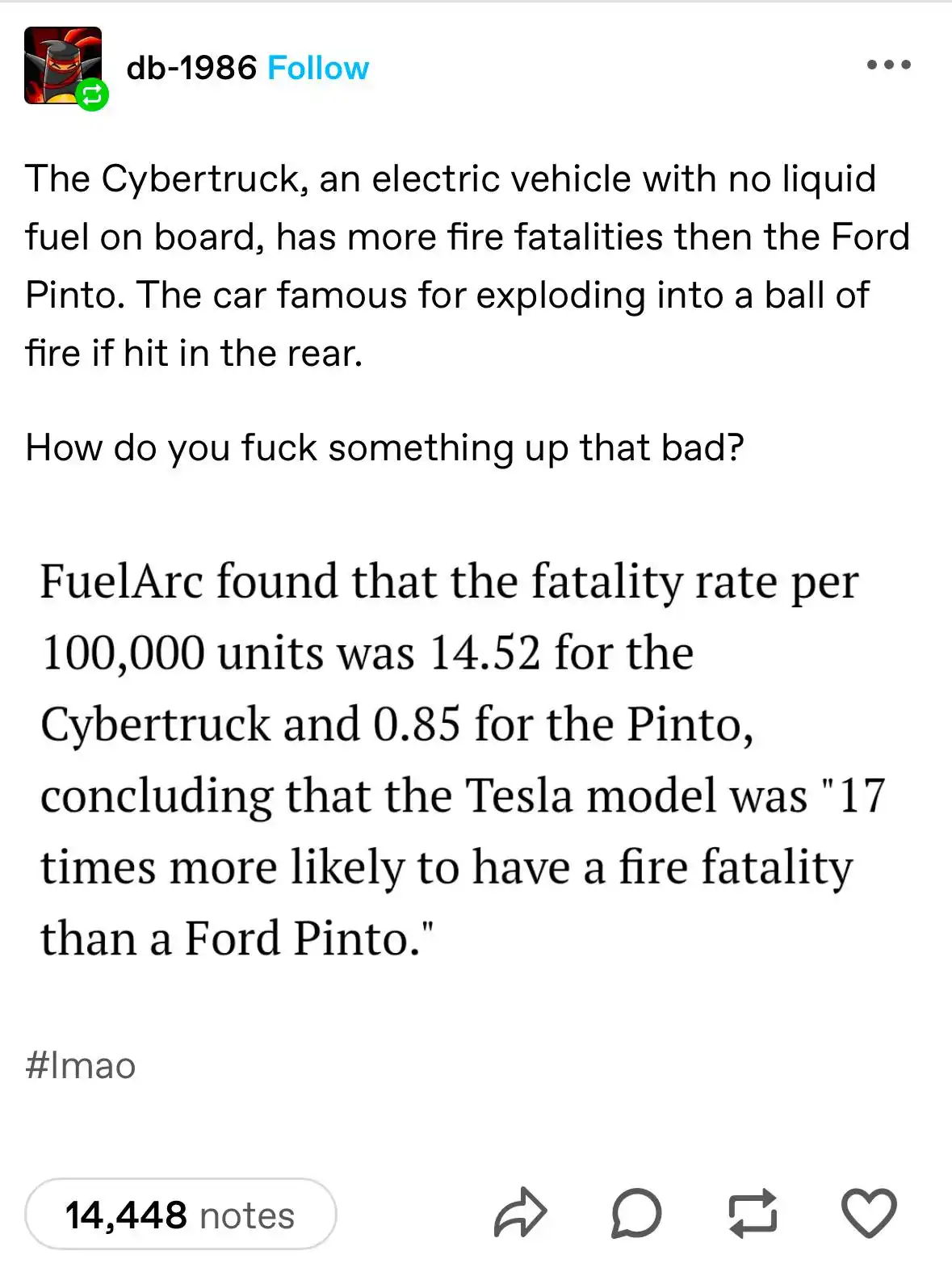 This image is a screenshot of a social media post with black text on a white background. The text claims that the Tesla…
