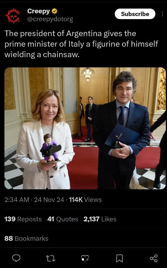 A screenshot of a social media post shows two politicians standing in a formal room with ornate walls and a checkered floor…