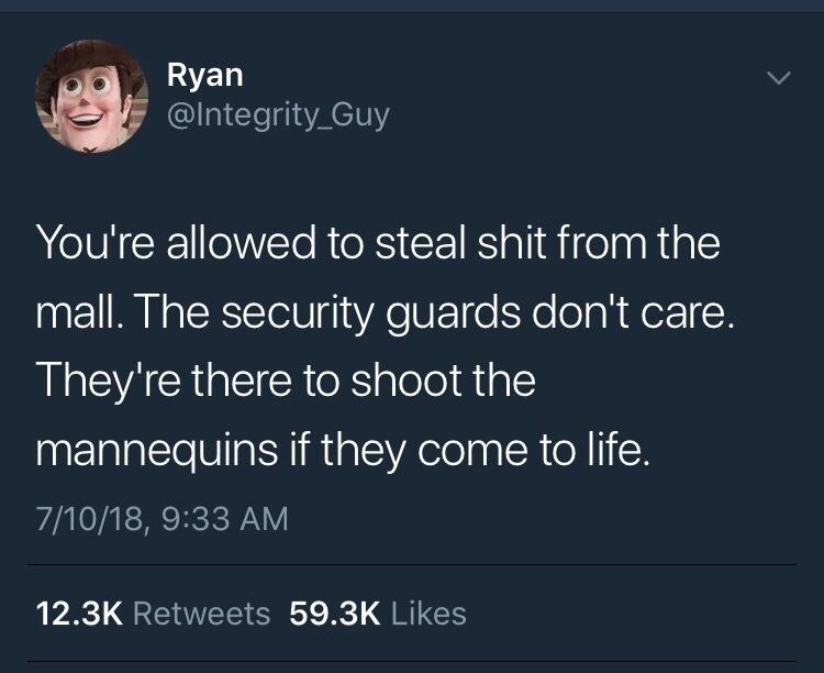 A screenshot of a tweet from user Ryan (@Integrity_Guy) with a profile picture of Woody from Toy Story. The tweet reads…