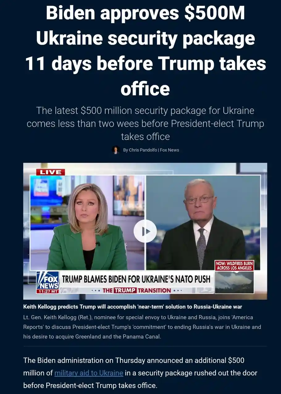 A Fox News article screenshot shows a split-screen interview with a female anchor and Lt. Gen. Keith Kellogg. The headline…