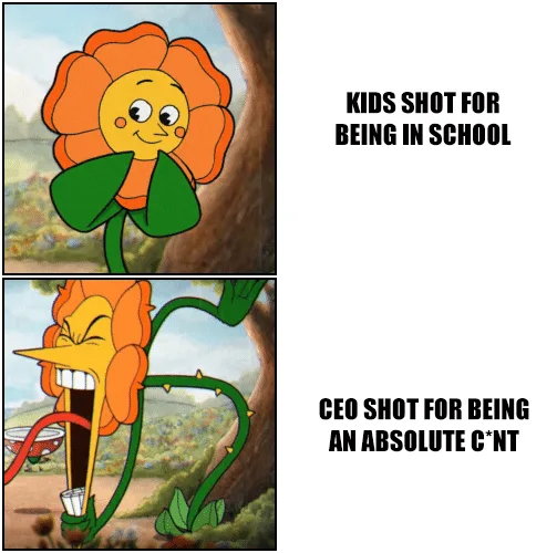 Two-panel meme featuring a cartoon flower from 'The Legend of Zelda: Ocarina of Time'. Top panel shows the flower smiling…