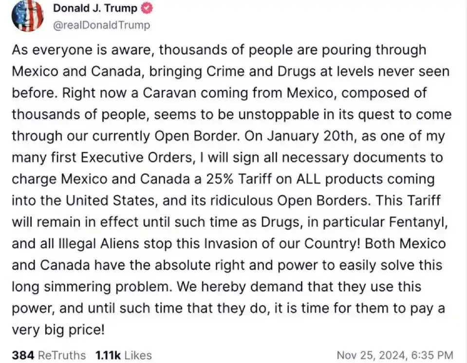 A screenshot of a tweet from Donald J. Trump's verified Twitter account, displaying a fabricated or satirical message…